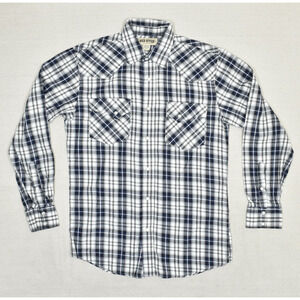 Red River Men Cotton Blue Size M Pearl Snap Shirt Plaid Long Sleeve Western
